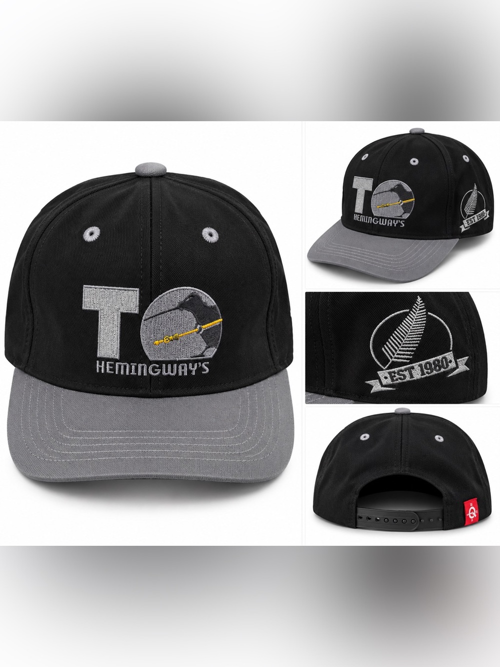 TO Hemingway's Black and Gray Embroidered Snapback Hat